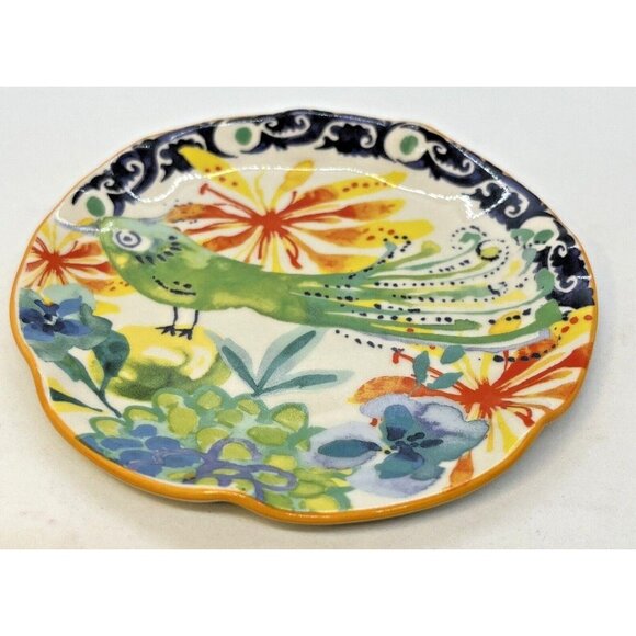 Anthropologie DODI Saucer Handpainted Peacock Design - Picture 12 of 12